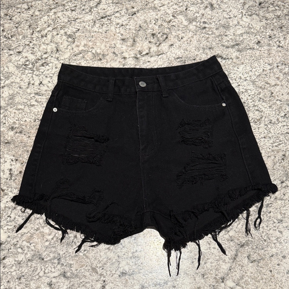 SHEIN Black Frayed Hem Jean Shorts